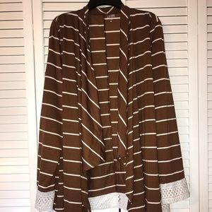 Striped cardigan with lace border-local boutique